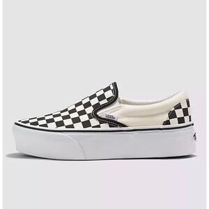 Vans Checkerboard Slip-On Platform Sneakers in Black and White
